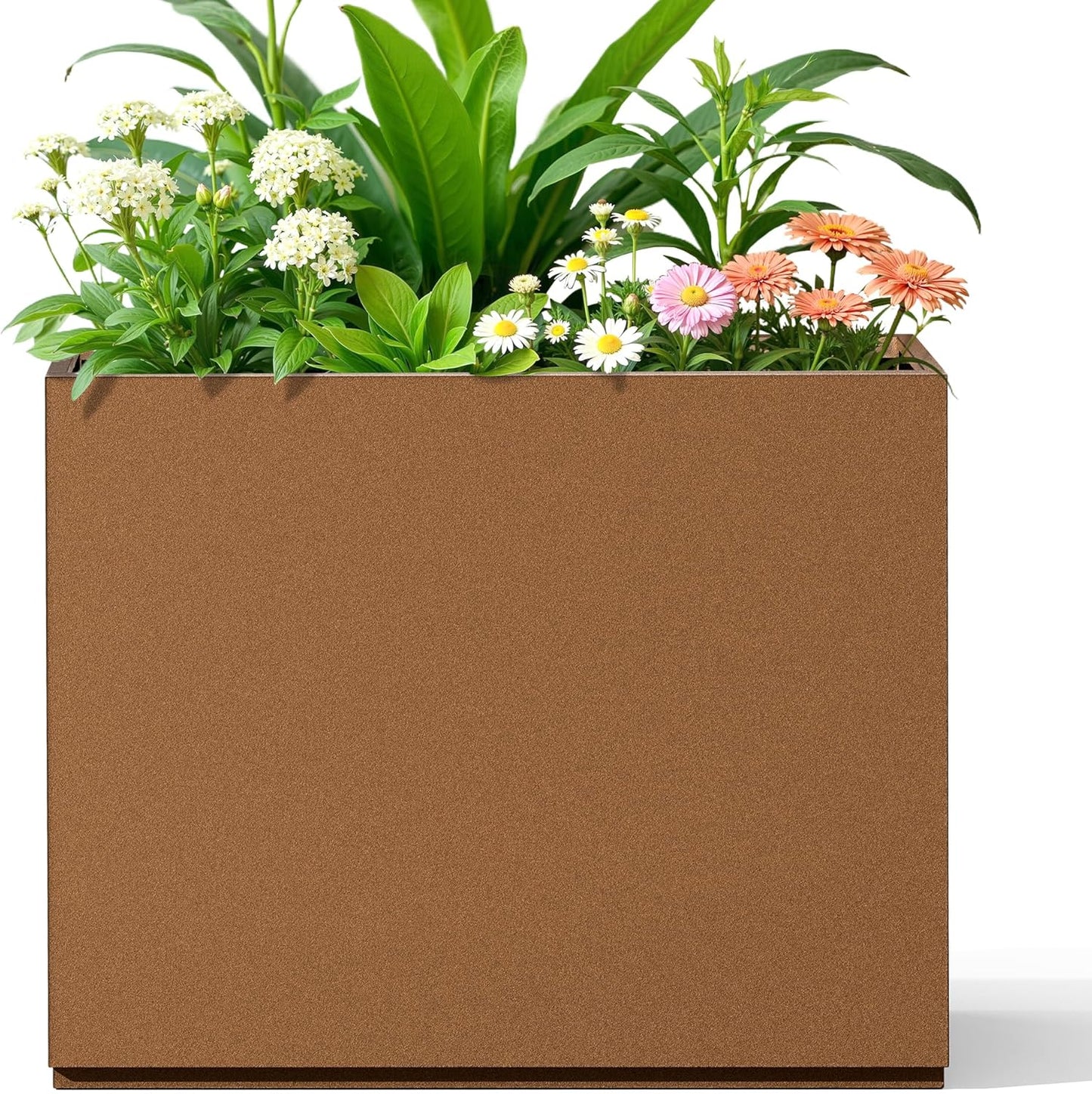 FENCY Metal Planter Box, Large Rectangular Planters for Outdoor Plants, Outdoor Tall Planters with Drainage Holes, Brown Metal Planters (30" L x 12" W x 24" H)