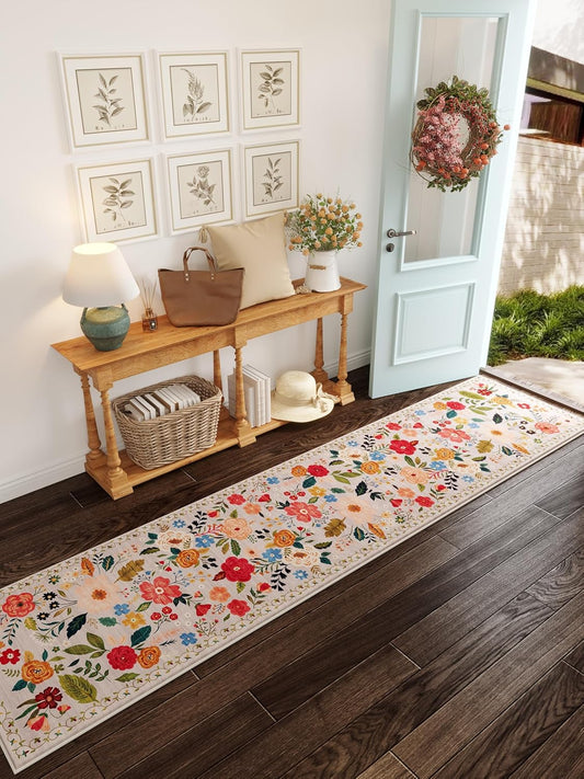 Runners for Hallways Kitchen Runner Rug Non Slip 2'x 10' Long Washable Rugs with Rubber Backing Soft Floral Carpet Runner for Hallways, Kitchen, Laundry, Bedroom, Bathroom(Beige)