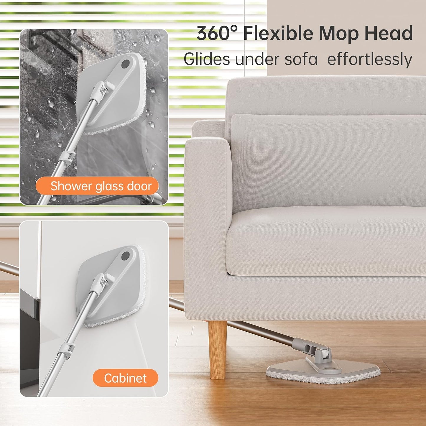 KZKR Spin Mop and Bucket Set with Self Separation Dirty and Clean Water System, Self Wringing 360° Rotating Square Mop Head for Home Floors Cleaning (1.0 Mop and Bucket Set (6 Pads))