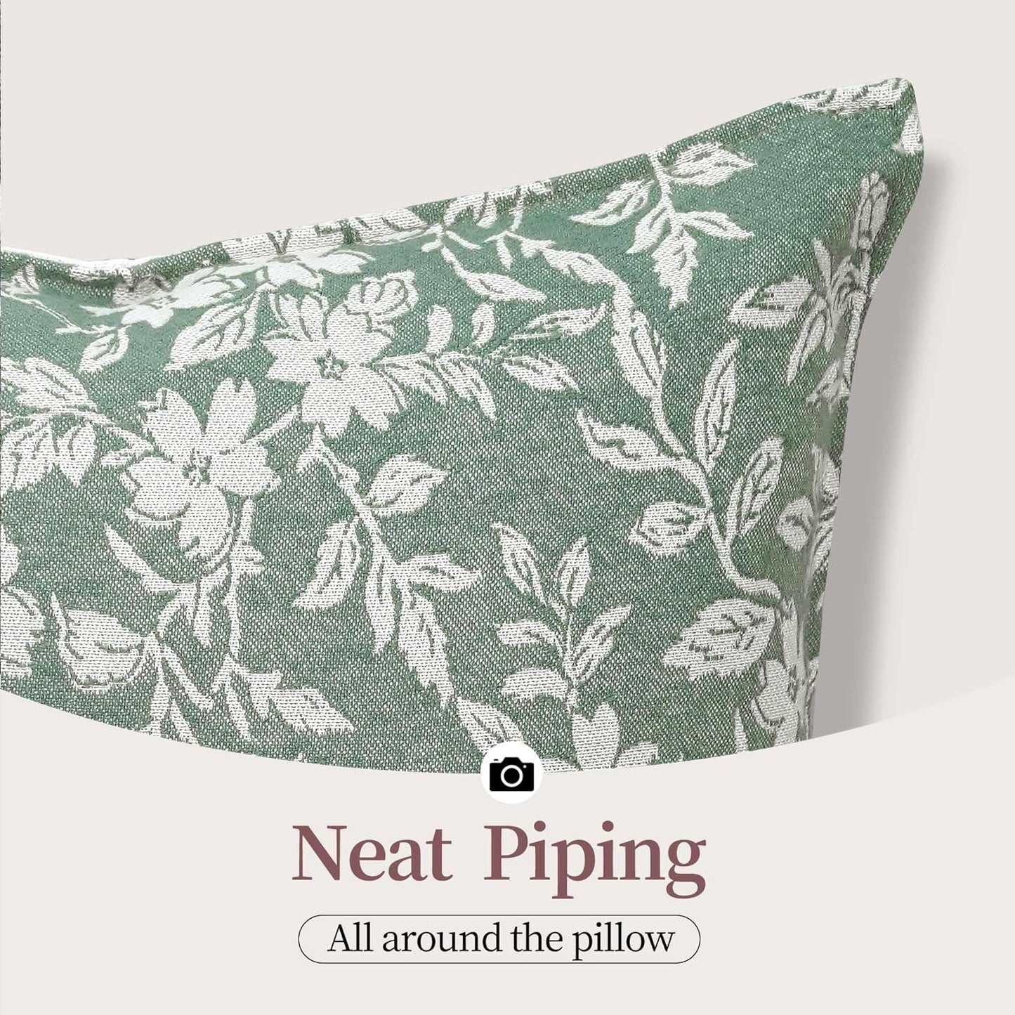 makkey 2 Pack 18x18 Pillow Covers, Teal Green Floral Decorative Pillows for Bed Cotton-Linen Blend for Living Room, Couch & Bed Cozy Home Decor