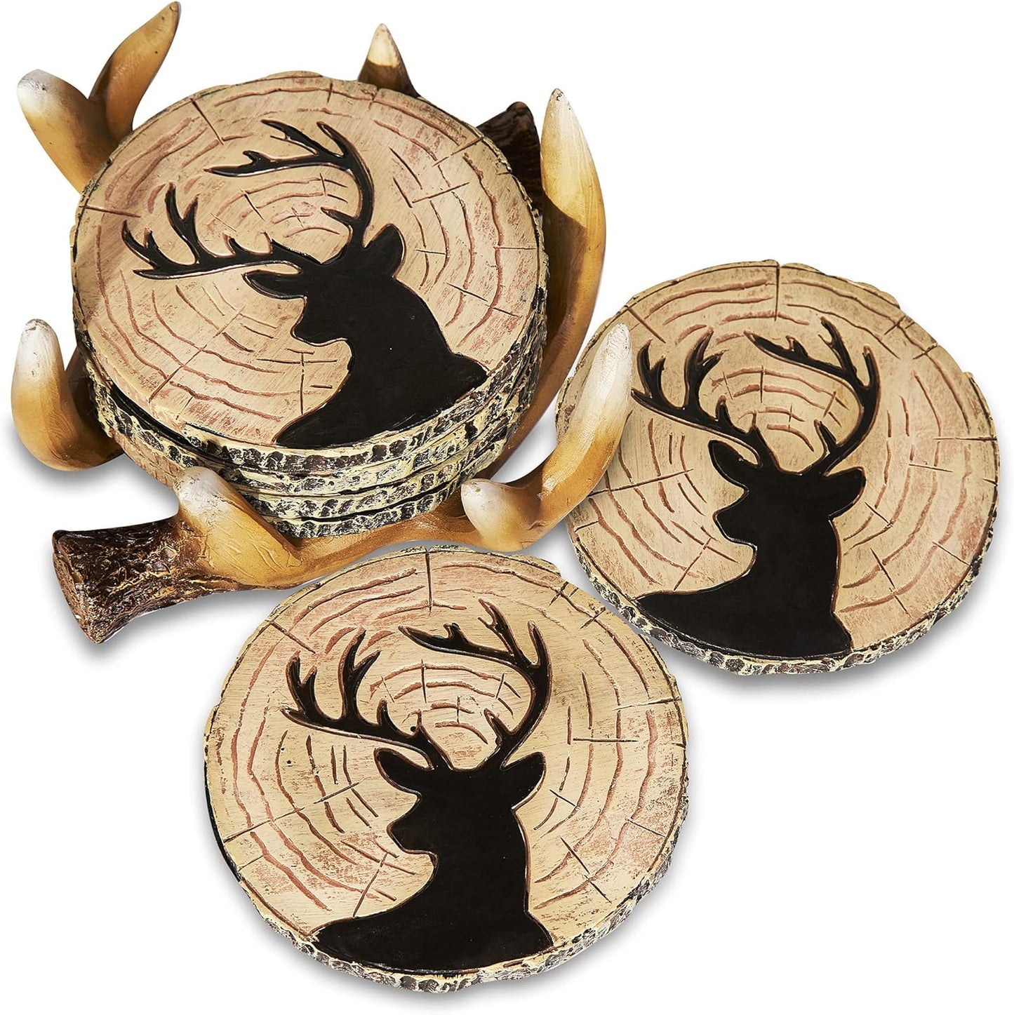 Deer Antlers Coaster Set of 6 – Handcrafted Deer Antler Decor and Man Cave Gifts for Men - 6 Full Size Deer Antlers Coasters for Man Cave Décor