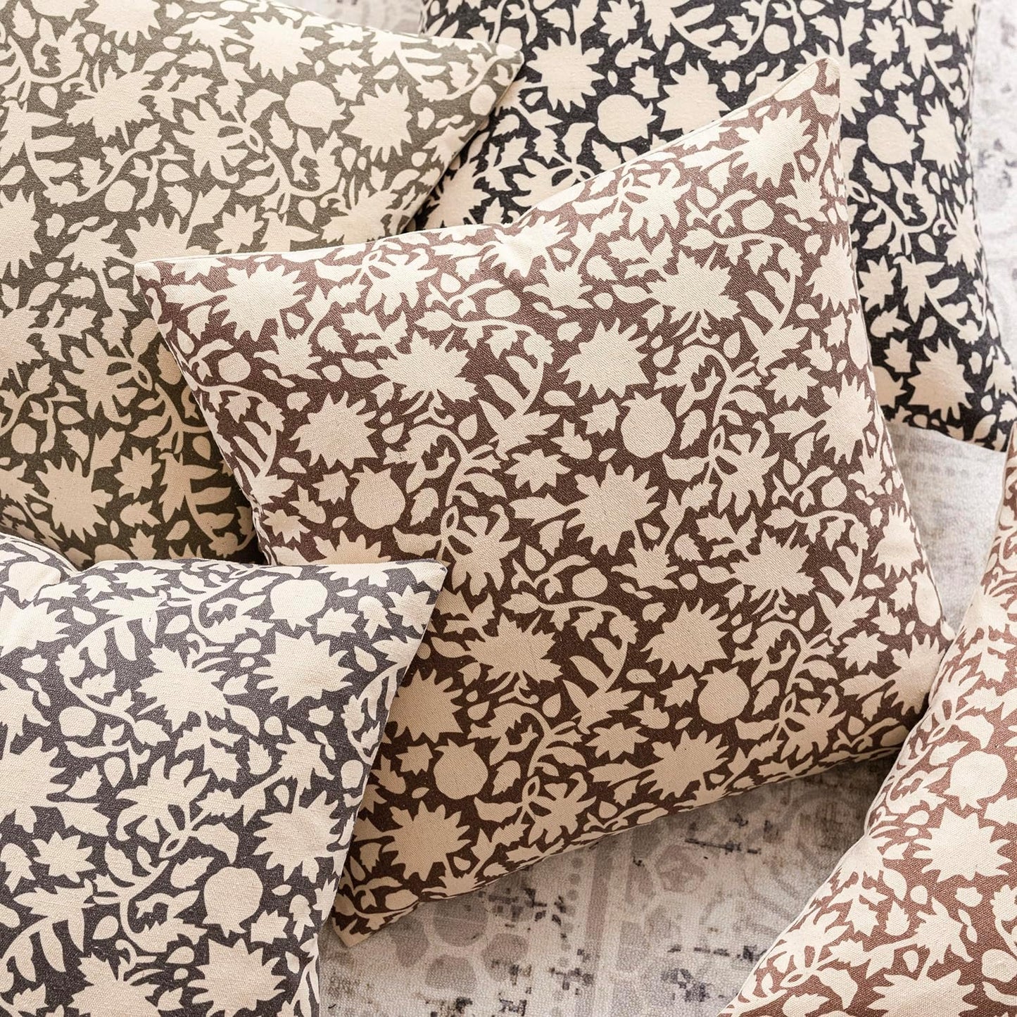 Foindtower Set of 2 Decorative Neutral Floral Throw Pillow Covers Accent Farmhouse Cushion Covers Boho Vintage Pillowcase for Couch Sofa Bedroom Living Room Home Decor Outdoor,24×24 Inch,Brown