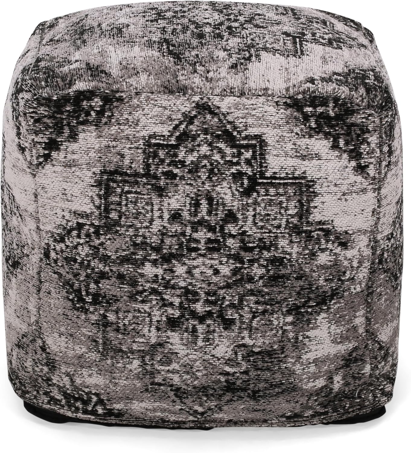 GDFStudio Boho Handmade Fabric Cube Pouf Ottoman Foot Stool - Bean Bag Floor Chair - Foot Rest Couch for Living Room Bedroom,Black and Beige,16"" x 16"" x 16"", 312604N