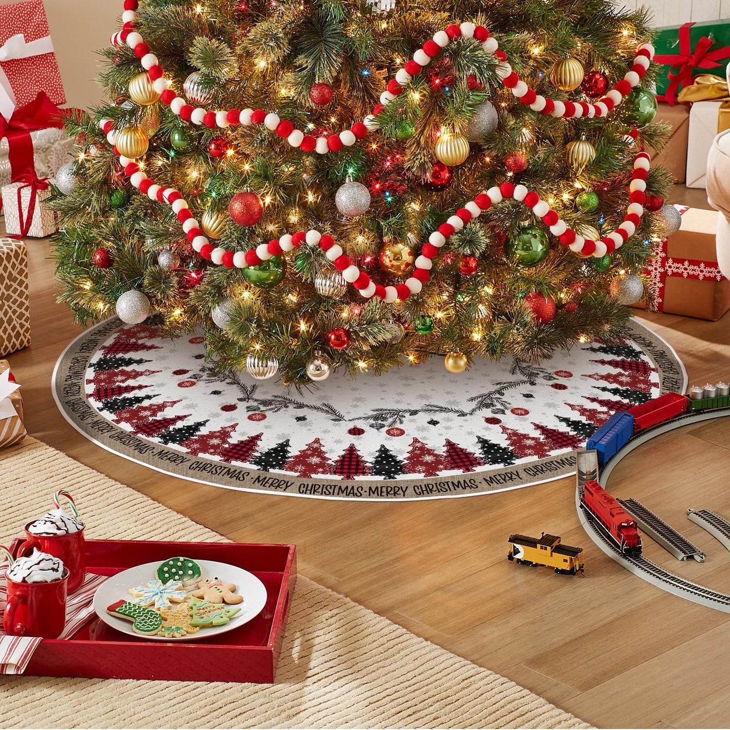 AVOIN colorlife Merry Christmas Christmas Tree Skirt 48 Inch, Christmas Ornaments Snowflake Winter Holiday Tree Mat Decoration