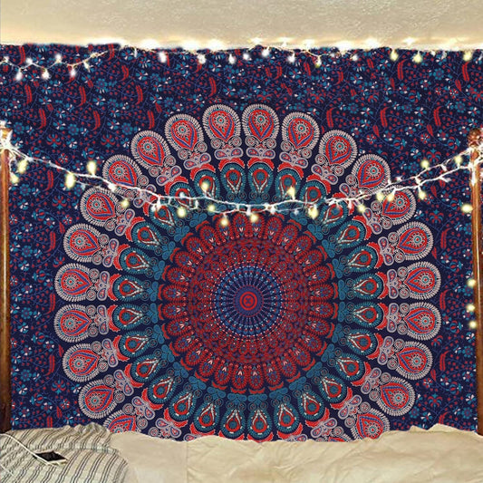 Bless International Handmade Indian hippie Bohemian Psychedelic Peacock Mandala Wall hanging College Dorm Beach Throws Table Cloth Bedding Tapestry (Midnight Blue, Medium(54x60Inches)(137x152cms))