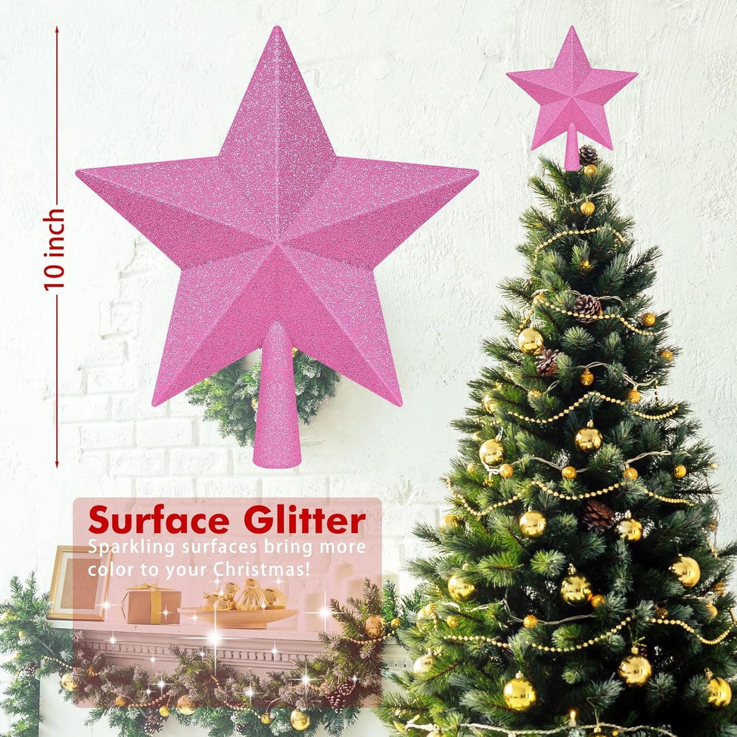 Christmas Tree Topper Decoration, 10" Black Christmas Tree Topper Star Accessories, Large Xmas Glitter Bethlehem Tree Ornament, Waterproof Holiday Xmas Star for Home Indoor Outdoor