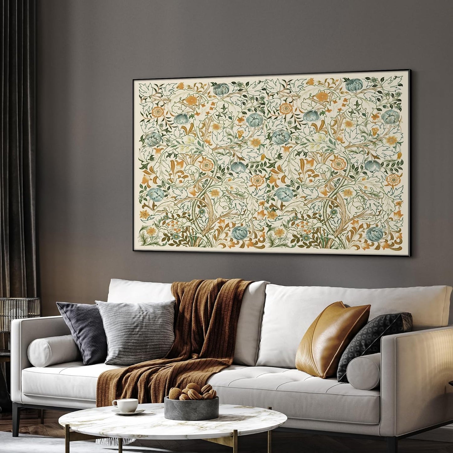 SIGNWIN 30"x60" Extra Large Framed Wall Art Vintage Botanical Floral with Golden and Teal Leaves, Elegant Nature Illustration for Home Living Room Bedroom Decor (Frame Assembly Required)