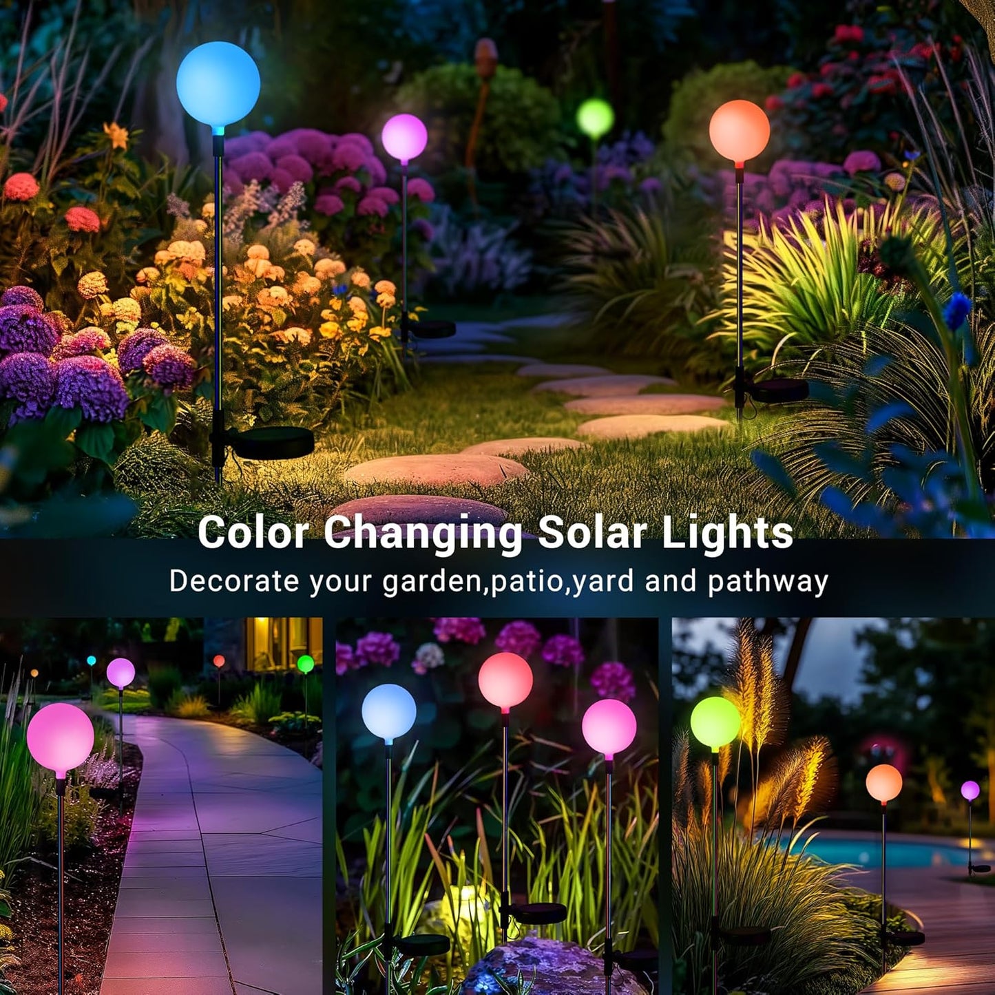SOLPEX Solar Garden Lights 3 Pack, Solar Globe Lights Outdoor Waterproof, Multi-Color Changing Garden Spheres Outdoor Waterproof, Ball LED for Garden Decorations