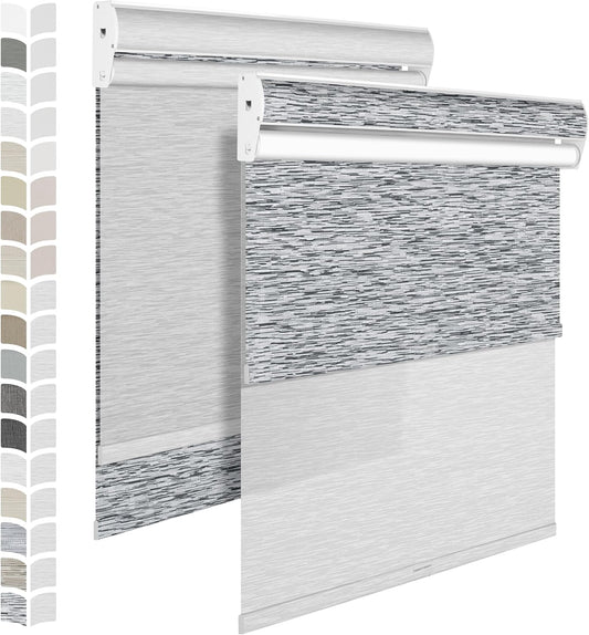 Berissa Cordless Dual Roller Shades with Cassette Valance, Blackout and Light Filtering, Day and Night Shades for Home Office, Maze Black & White, Custom Sizes