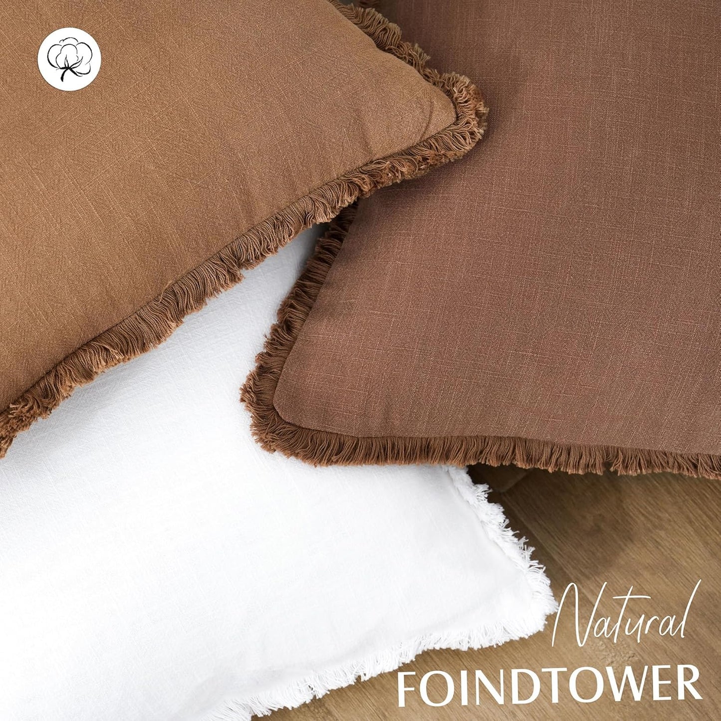 Foindtower Set of 2 Decorative Linen Fringe Throw Pillow Covers Boho Farmhouse Cushion Cover with Tassels Lumbar Accent Pillowcase for Couch Bed Sofa Living Room Home Bedroom Decor,12×24 Inch,Rust