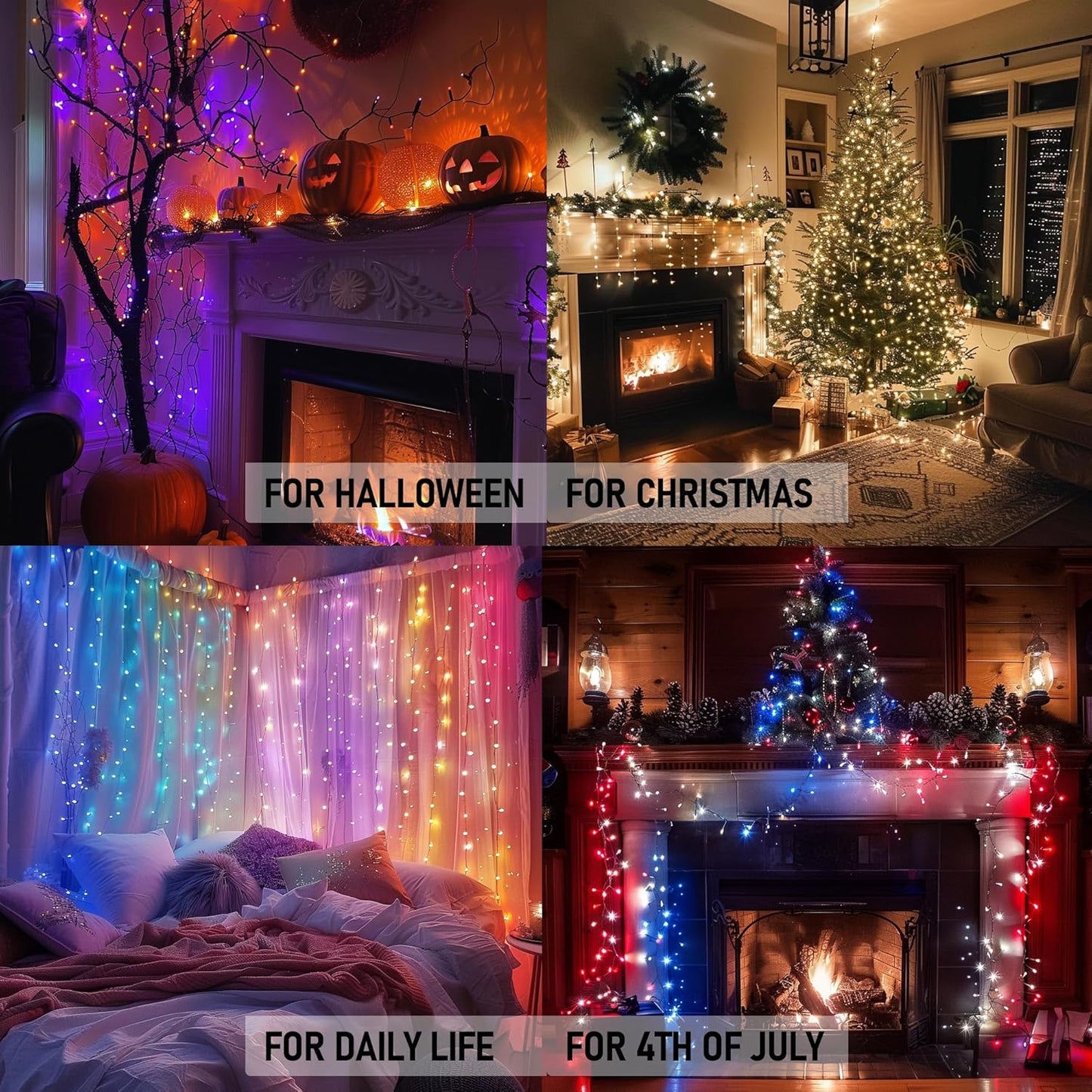 Dazzle Bright Smart Halloween String Lights, 98FT 300 LED RGB Color Changing String Lights with Remote & App Controlled, Christmas Decorations for Indoor Outdoor Holiday Xmas Tree Party Decor