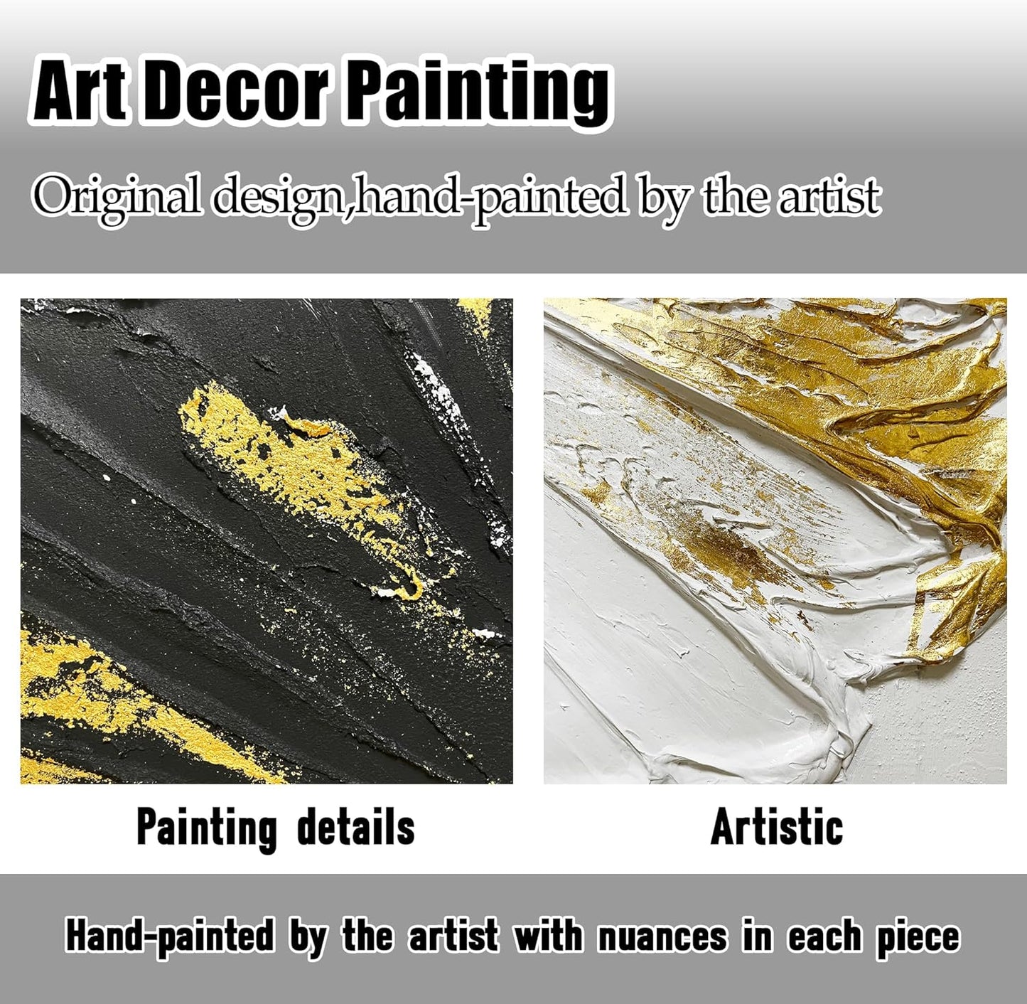 Abstract Wall Art for Living Room Black White and Gold Pictures Wall Decor for Office Circles Painting Wall Art for Bedroom Size 20 x 40 Inch