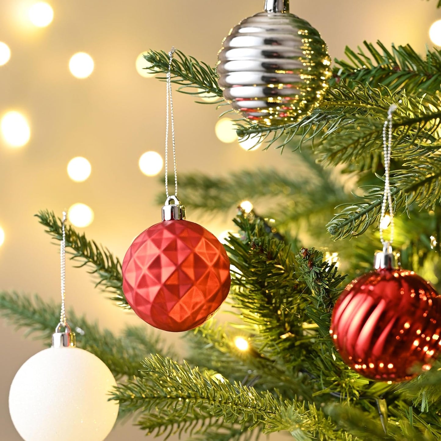 Valery Madelyn Christmas Ornaments Tree Decorations Set for Fall Halloween, 24ct Red White Shatterproof Ball Ornaments, 2.36" Hanging Ornament Bulk for Xmas Holiday Party Decor