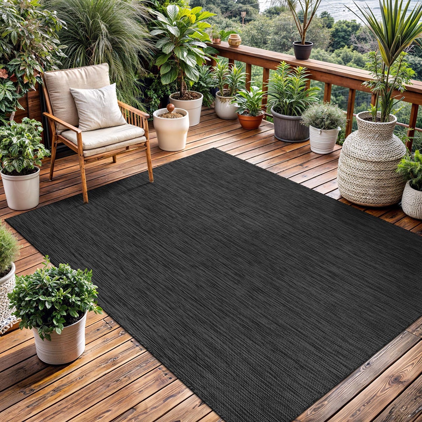 Washable Indoor Outdoor Rug 6x9 Weather Resistant Area Rugs Modern Solid for Porch Deck Balcony Backyard Patio Outside Carpet (6 X 9 Dark Grey)