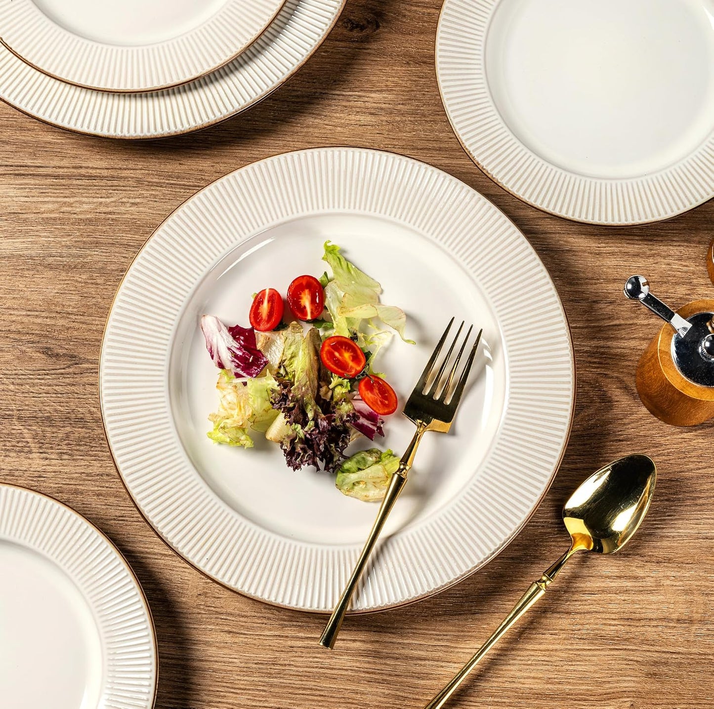 GBHOME Ceramic Dinnerware Sets,18 pcs Embossed Elegant Stoneware Plates and Bowls Sets, Housewarming Wedding Gift | Dishwasher & Microwave Safe | Dishes Set Service for 6