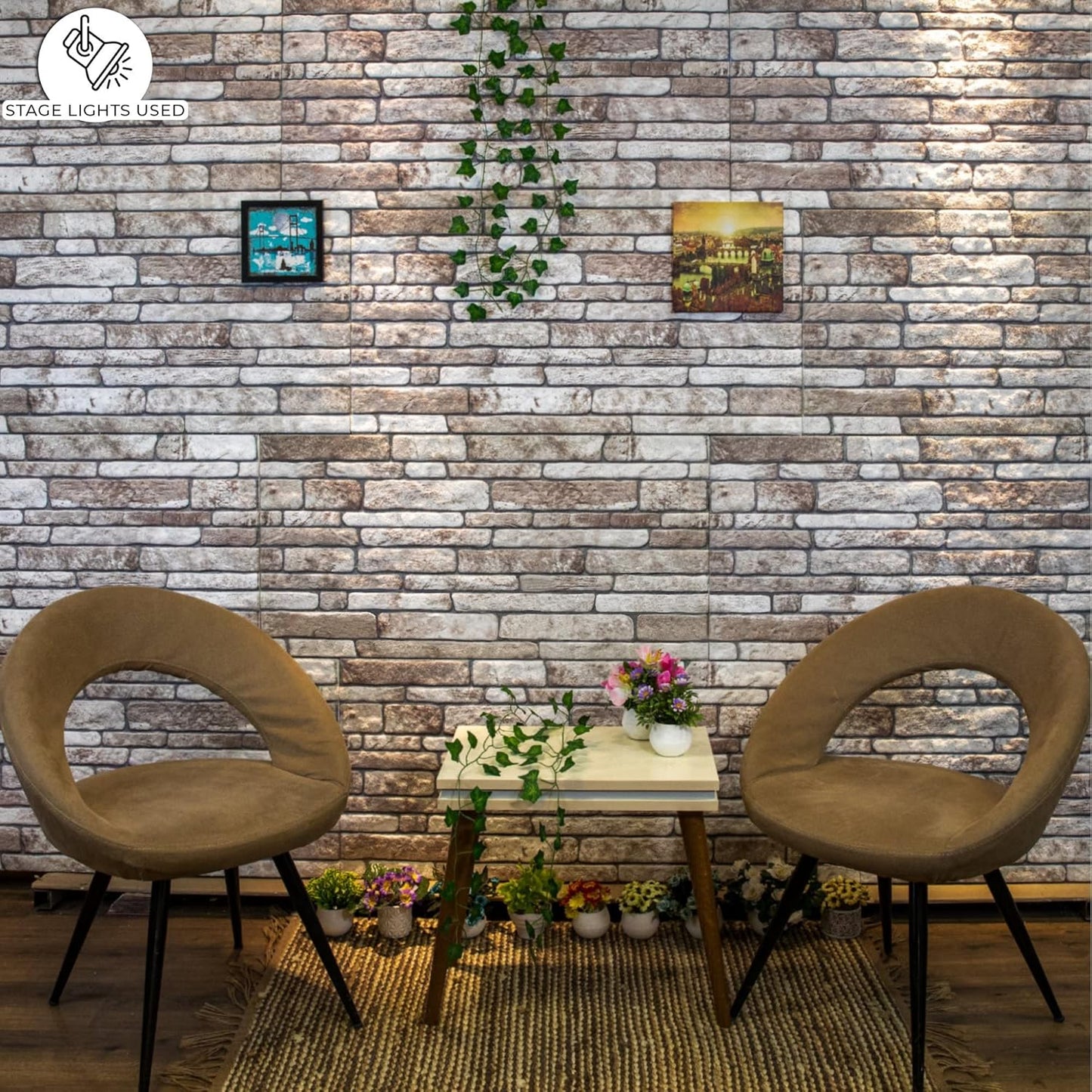 Dundee Deco 3D Wall Panels Faux Brick - Cladding, Light Brown Grey Stone Look Wall Paneling, Styrofoam Facing for Living Room, Kitchen, Bathroom, Balcony, Bedroom, Set of 10, Covers 53 sq ft