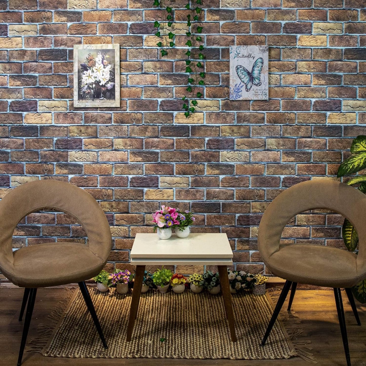 Dundee Deco 3D Wall Panels Faux Brick - Cladding, Brown Beige Stone Look Wall Paneling, Styrofoam Facing for Living Room, Kitchen, Bathroom, Balcony, Bedroom, Set of 10, Covers 54 sq ft