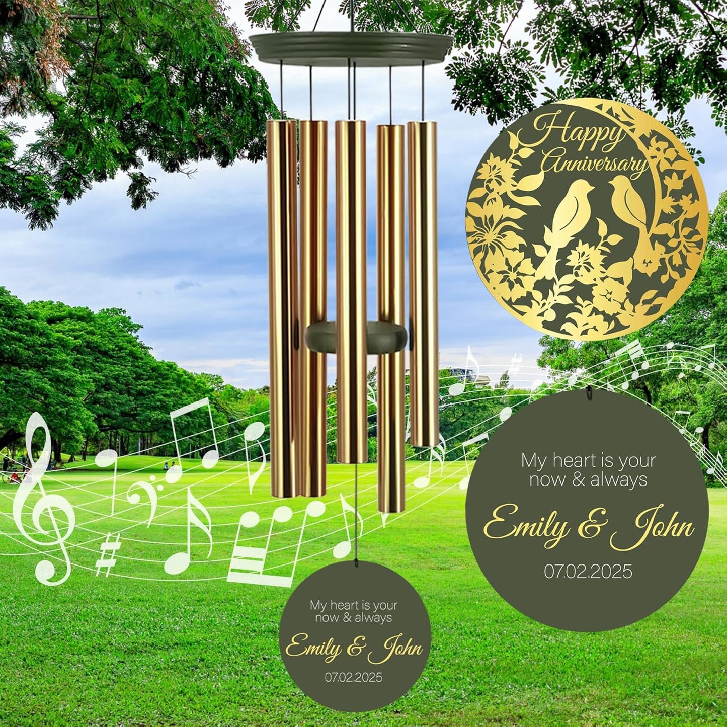 ASTARIN Happy Anniversary Wind Chimes Personalized, Deep Tone Wind Chimes for Memory Day, for Couple Friends Wife Husband, Marriage Keepsake Gift Ideas