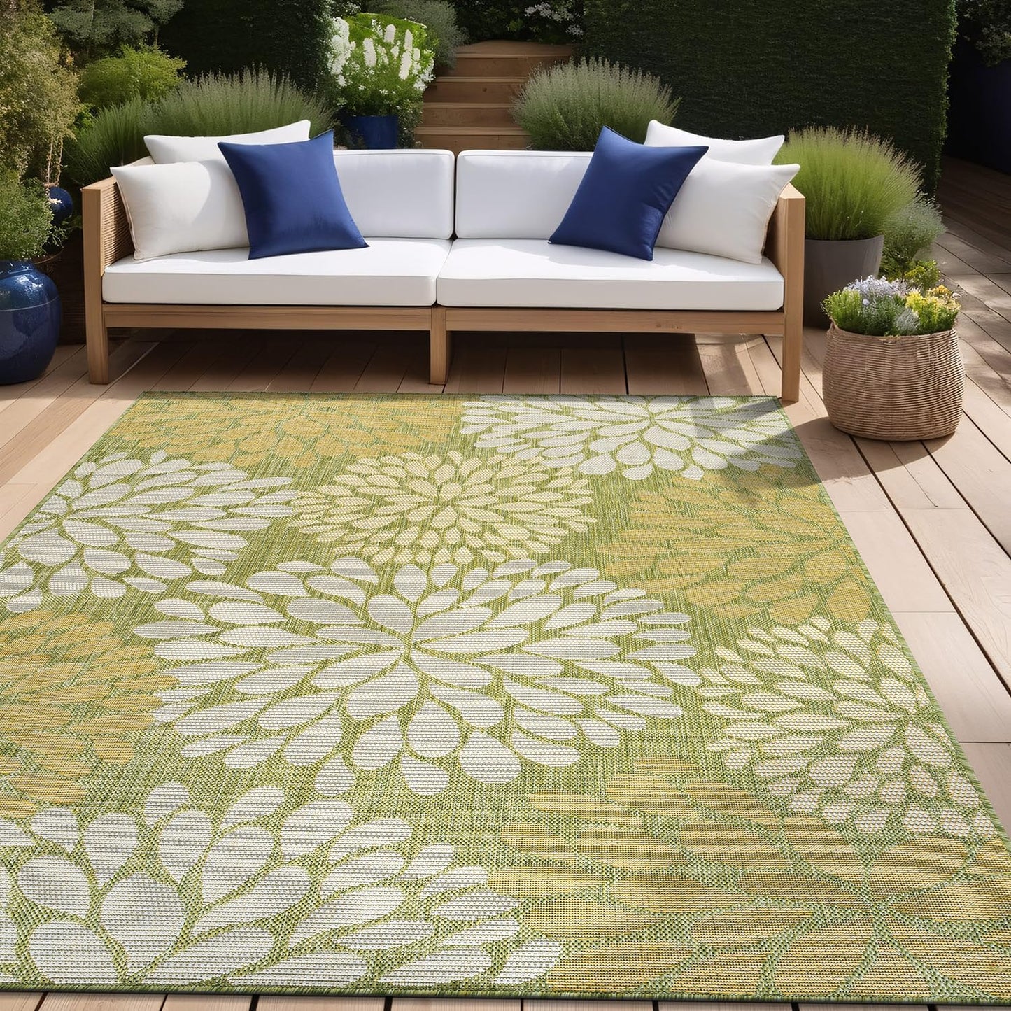Beverly Rug Outdoor Rug 5x7 Modern Exotic Tropical Leaf Area Rugs for Indoor and Outdoor Patio Deck Porch Garden Water Resistant Washable Outside Carpet (5 x 7 Green)