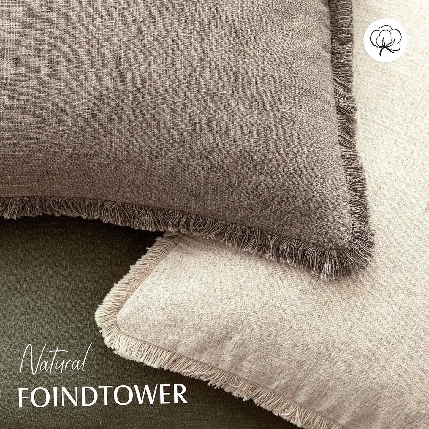 Foindtower Set of 2 Decorative Linen Fringe Throw Pillow Covers Boho Farmhouse Cushion Cover with Tassels Accent Pillowcase for Couch Chair Sofa Bed Living Room Home Decor,16×16 Inch,Brown Tan