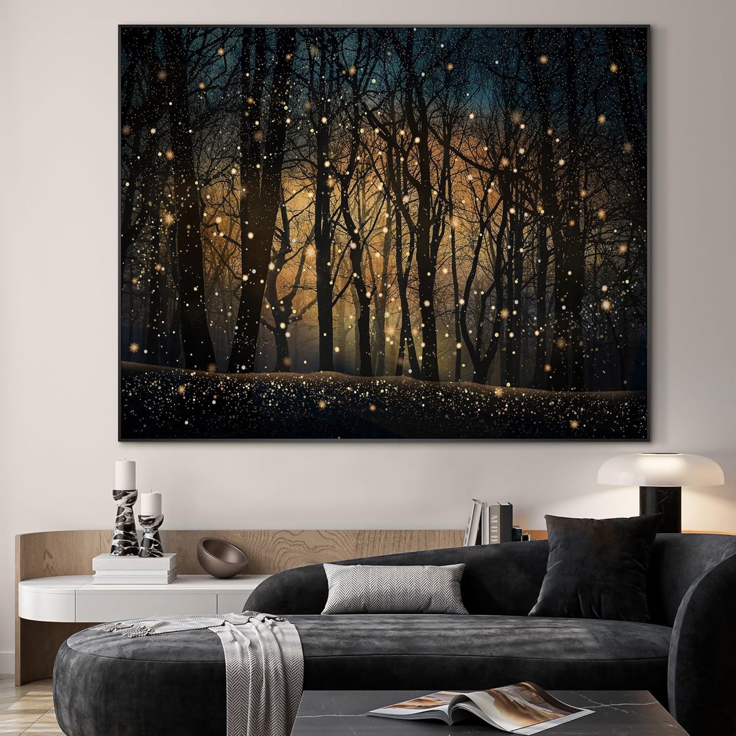 SIGNWIN 60"x72" Extra Large Framed Wall Art Magical Firefly Night Forest, Enchanted Woodland Scene for Home Living Room Bedroom Decor (Frame Assembly Required)