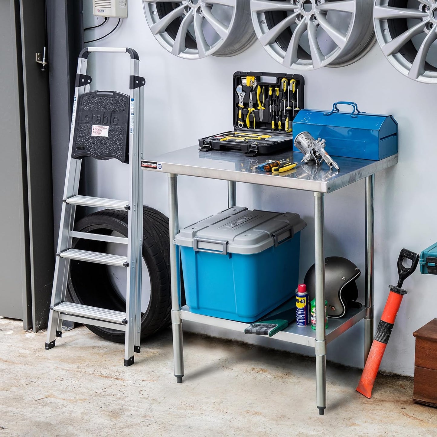 DuraSteel 24x30 Stainless Steel Work Table - NSF Commercial Prep Metal Table - Outdoor Pizza Oven Stand w/Under Shelf - Kitchen Island Laundry Utility Garage Microwave Stand Large Rolling Storage Cart