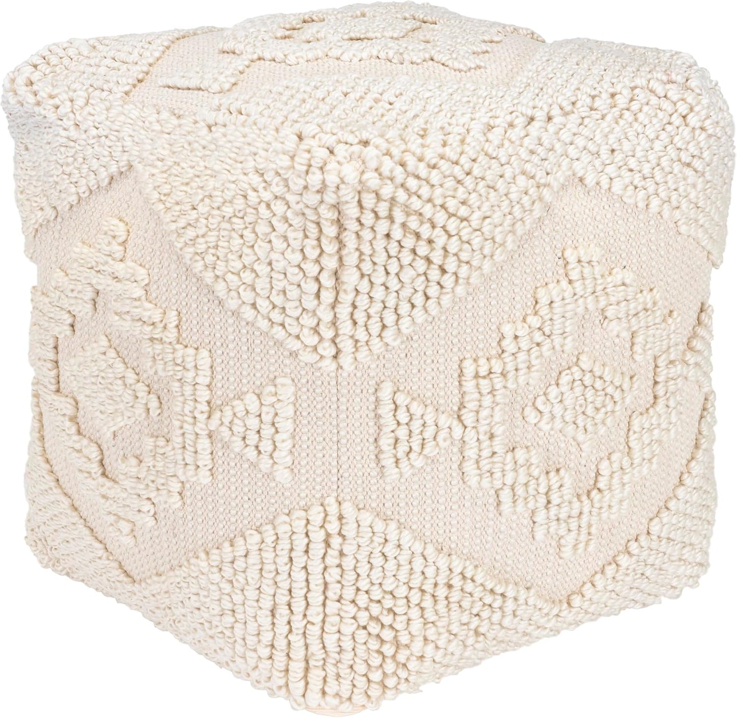 Mark&Day Pouf Ottoman, Munchendorf Cottage Beige Cube Pouf Foot Rest for Living Room, Bedroom and Boho Home Decor (18"x18"x18")