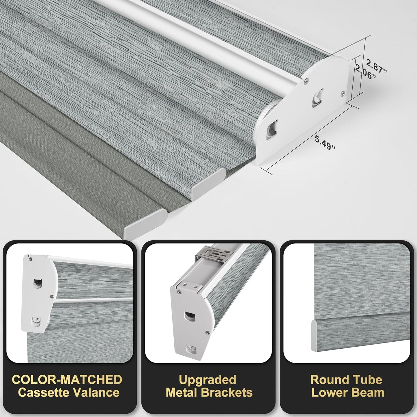 BERISSA Cordless Dual Roller Shades With Cassette Valance, Blackout and Light Filtering, Day and Night for Home Office Door - Striped Jacquard Grey, 40 W x 72" H