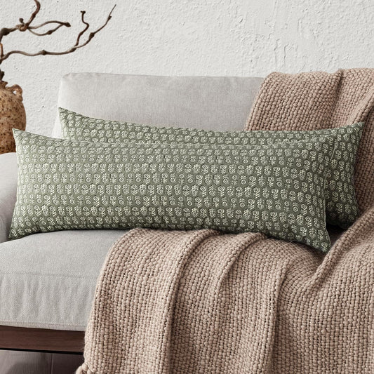 Foindtower Set of 2 Decorative Long Body Lumbar Throw Pillow Covers Neutral Modern Farmhouse Cushion Covers Vintage Home Decor for Sofa Couch Chair Bedroom Living Room Outdoor,14×36 Inch,Sage Green