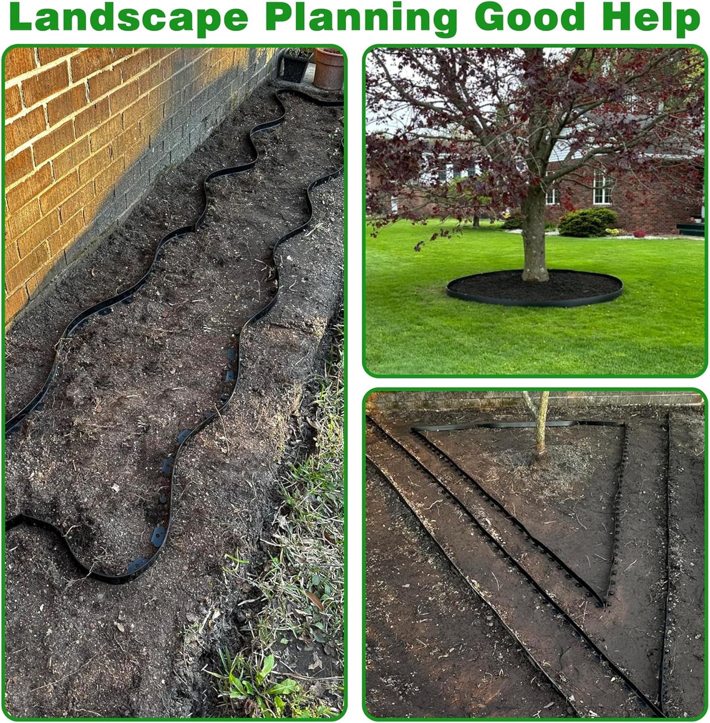 Landscape Edging Border 33 FT 4 Inch Tall with 60 Spikes, Plastic Edging for Landscaping, Garden Edging Border， Flower Bed, Paver and Lawn Edging Border, Black