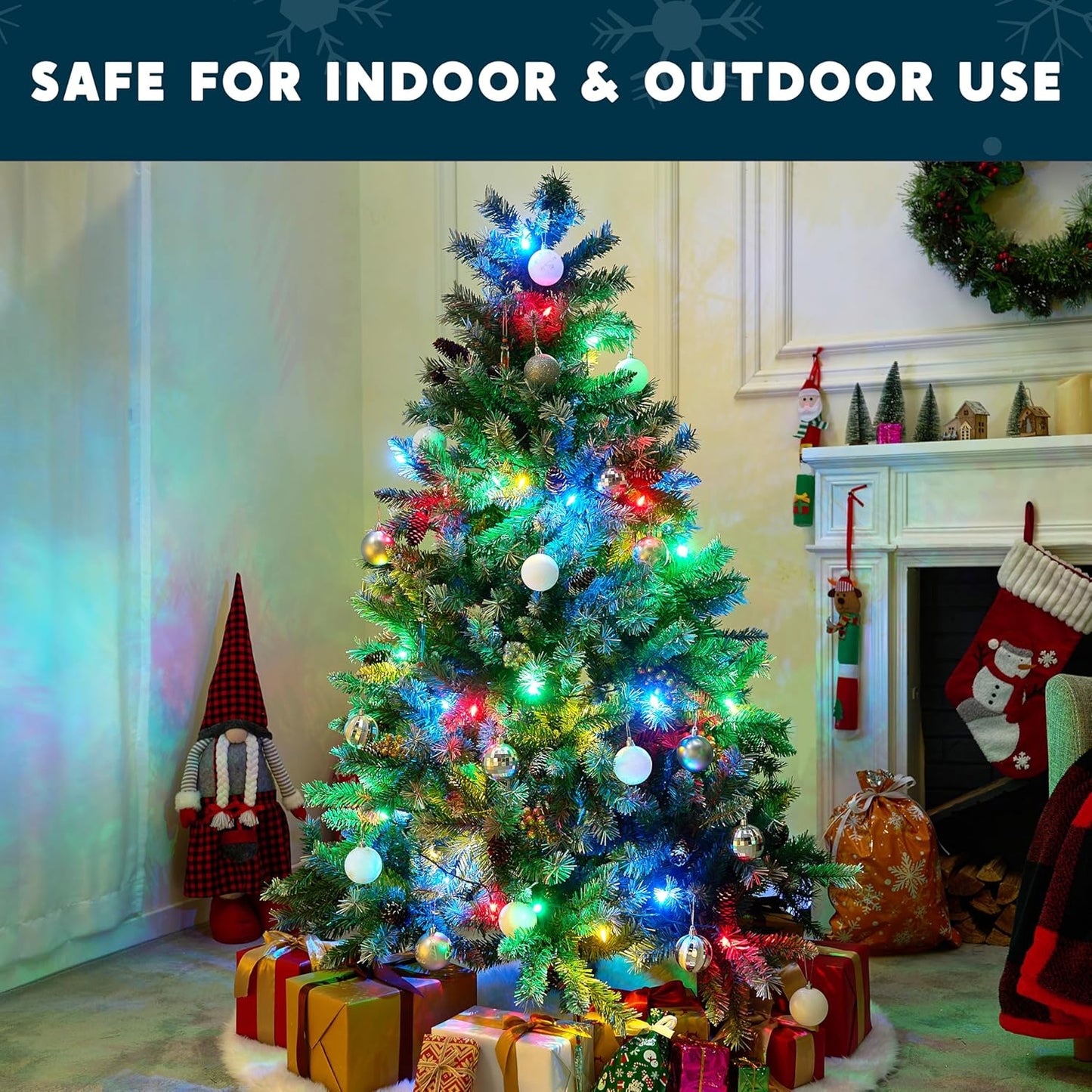 Joiedomi LED Christmas String Lights,200 Count 66.3FT Battery Operated Christmas Tree Fairy Lights with 8 Modes,Multifunction Green Wire for Xmas Decor Party Holiday House,Multicolor