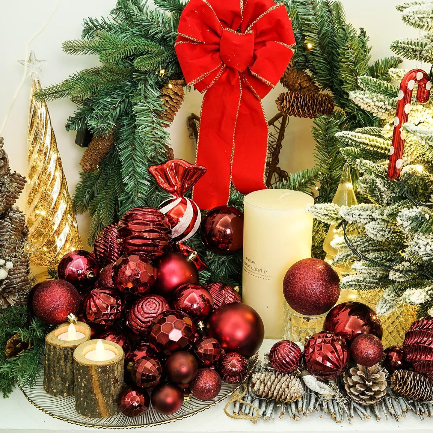 XmasExp 24ct Christmas Ball Ornaments Shatterproof Christmas Ornaments Set Decorations for Xmas Tree Balls(1.57''/40mm, Burgundy)