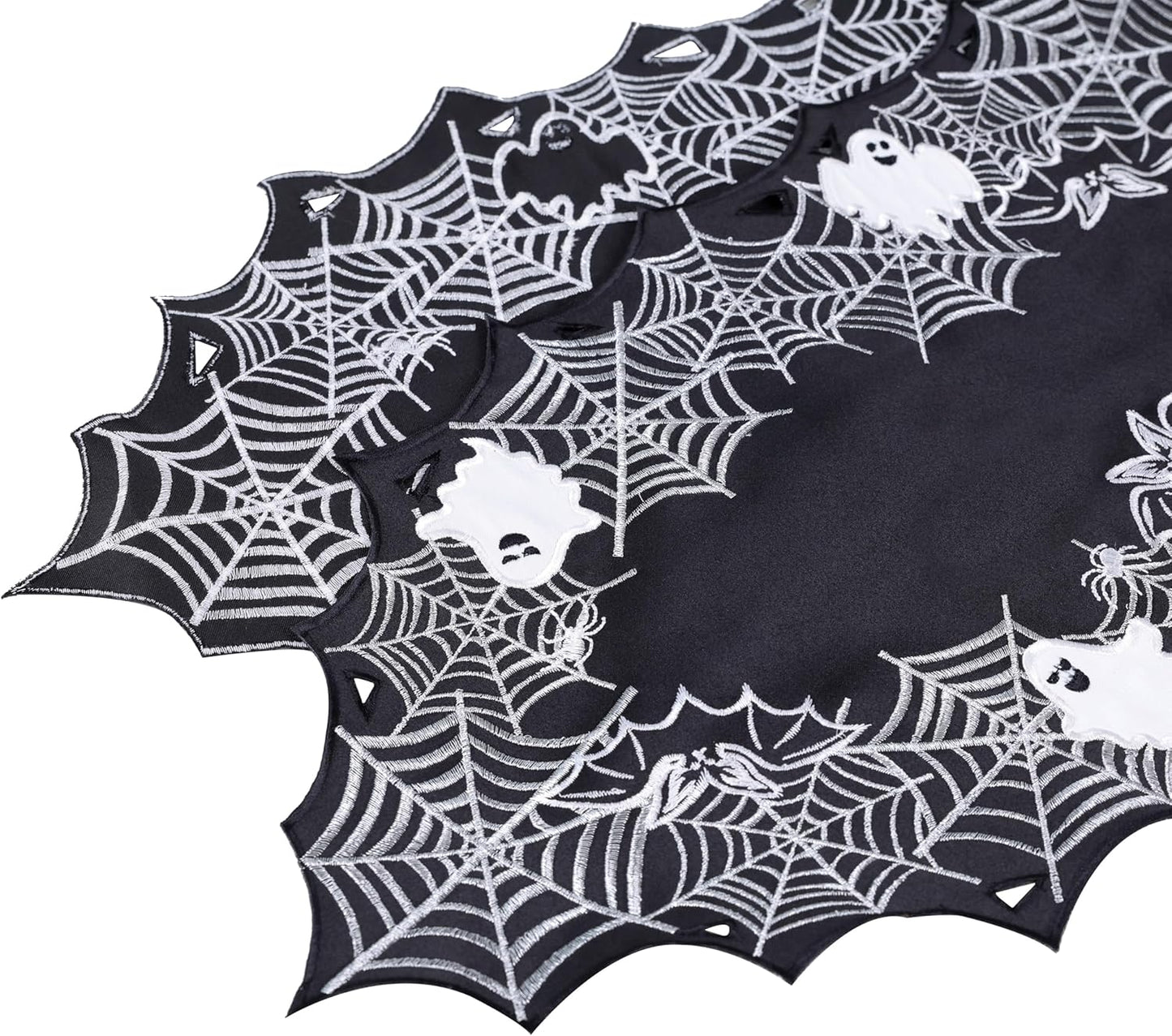 Chlophy Halloween Table Runner Black Spider Web Table Runner Gothic Embroidered for Kitchen Dining Halloween Décor Home Party Table Decoration 54in