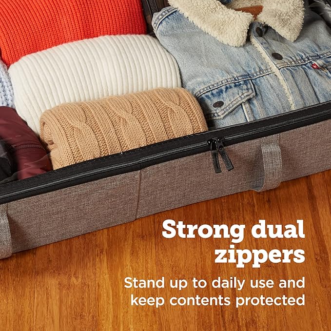 storageLAB Under Bed Storage Containers, Closet Organizers with Sturdy Handles for Clothes, Comforters, and Accessories, Perfect for Use Under or at the End of the Bed - 2 Pack, Grey