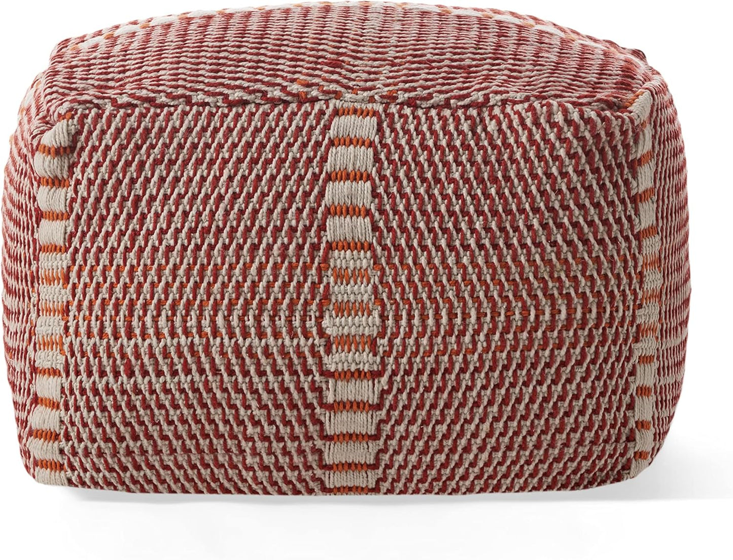 GDF Studio Indoor/Outdoor Boho Handmade Water Resistant Fabric Rectangular Pouf Ottoman Foot Stool - Bean Bag Floor Chair - Foot Rest Couch for Living Room Bedroom, Red and Orange,26" x 26" x 16.5"
