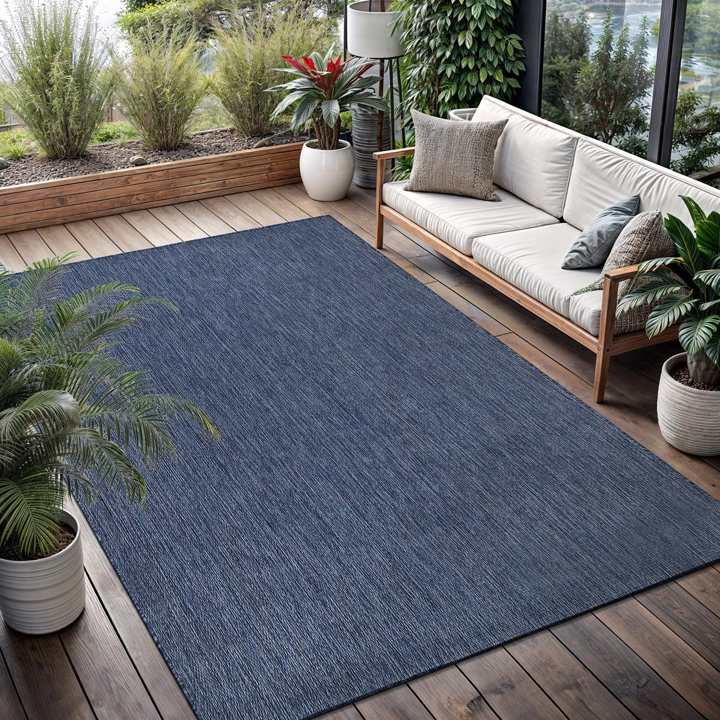 Washable Indoor Outdoor Rug 6x9 Weather Resistant Area Rugs Modern Solid for Porch Deck Balcony Backyard Patio Outside Carpet (6 X 9 Azure Blue)