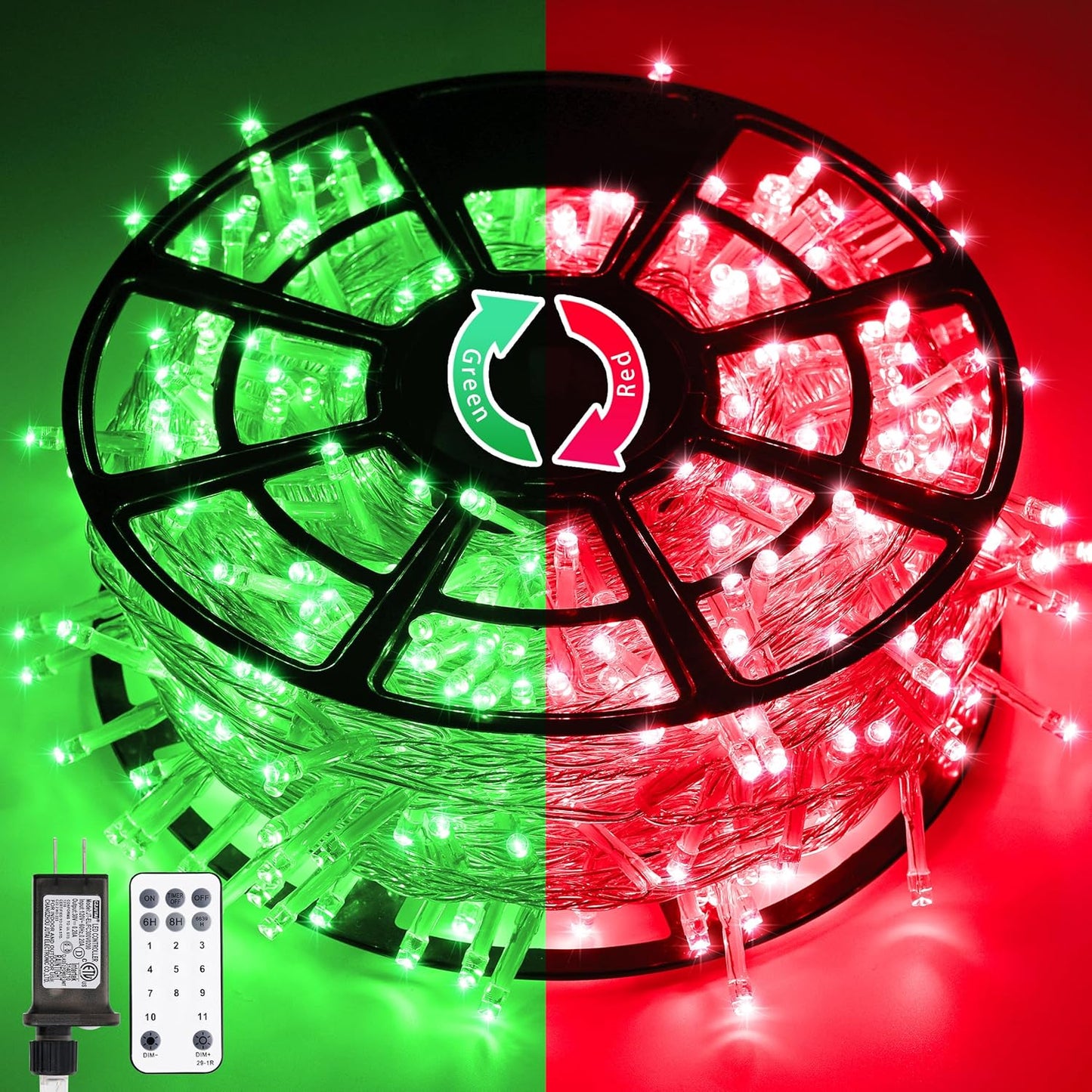 JMEXSUSS 168ft 600 LED Red to Green Halloween Lights Outdoor, Red Green Color Changing Christmas Lights, Christmas Twinkle String Lights Plug in for Tree Porch Yard Christmas Halloween Decorations