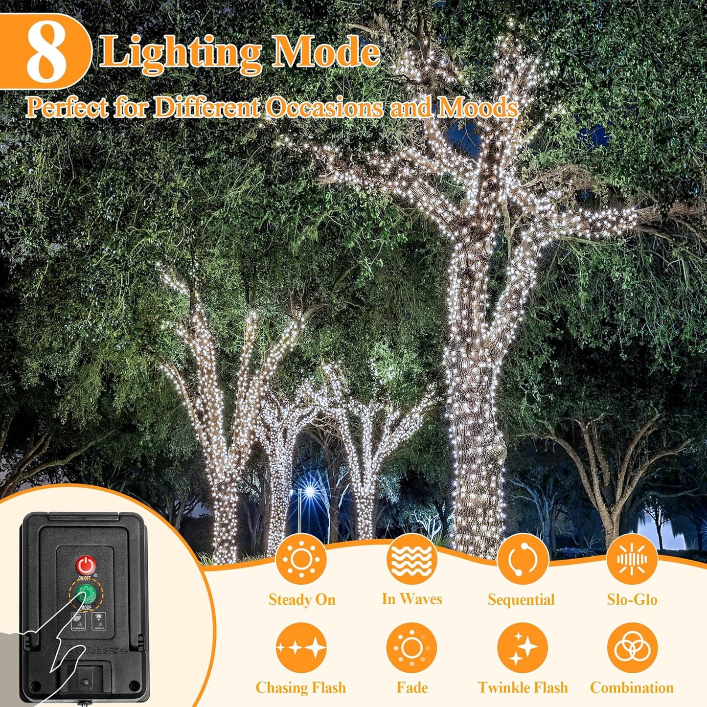 2 Pack Solar String Lights Total 240LED 80FT, IP67 Waterproof Solar Lights for Outside with 8 Modes, Upgraded Solar Panel Fairy Lights for Garden Party Wedding Decorations (Cool White) …