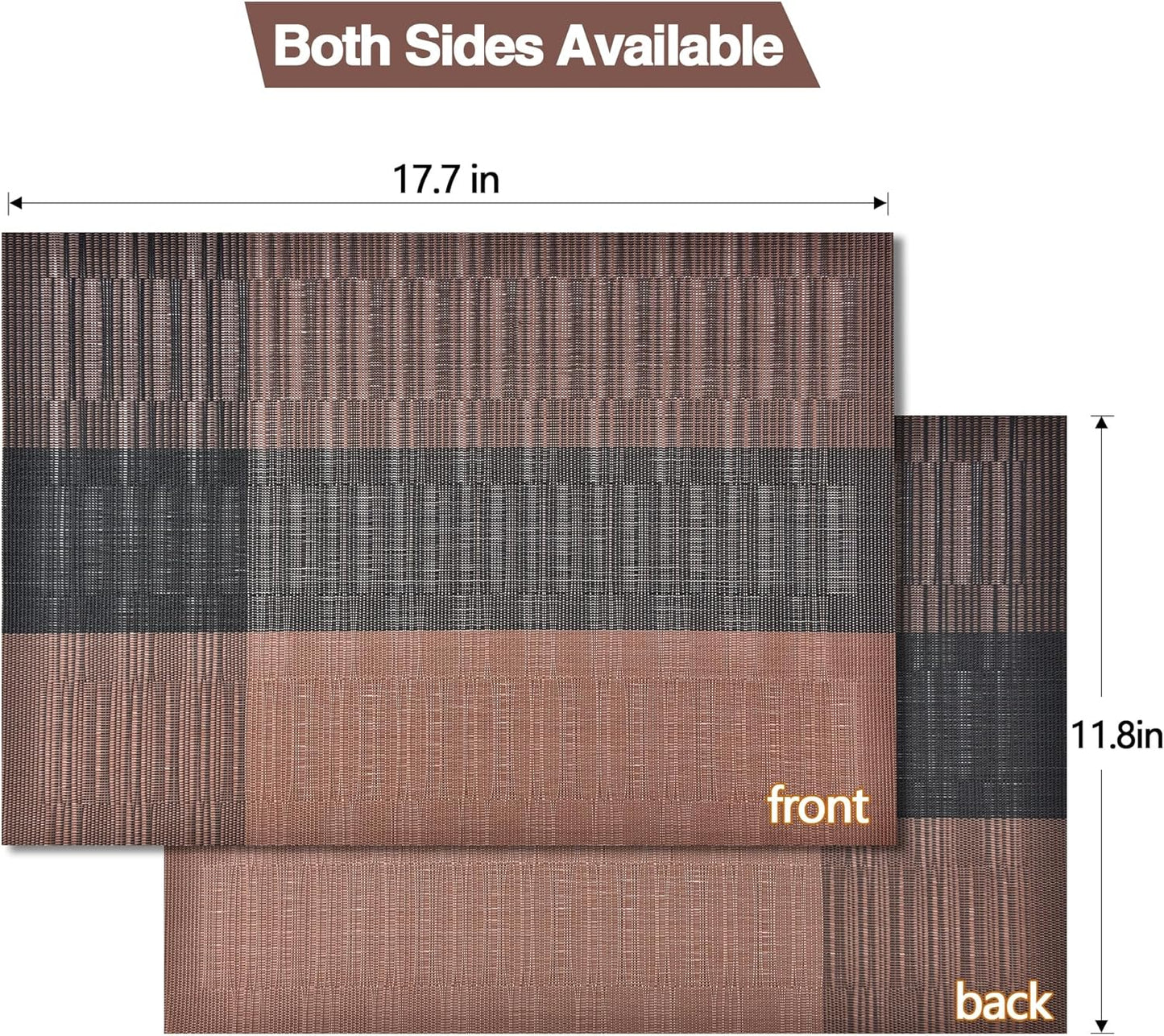 Brown Placemats Set of 4 - Easy Clean Modern Durable Washable Vinyl Place Mats - Heat Resistant Placemats for Kitchen Table - PVC Table Mats for Dining Table (Brown Black, 4)