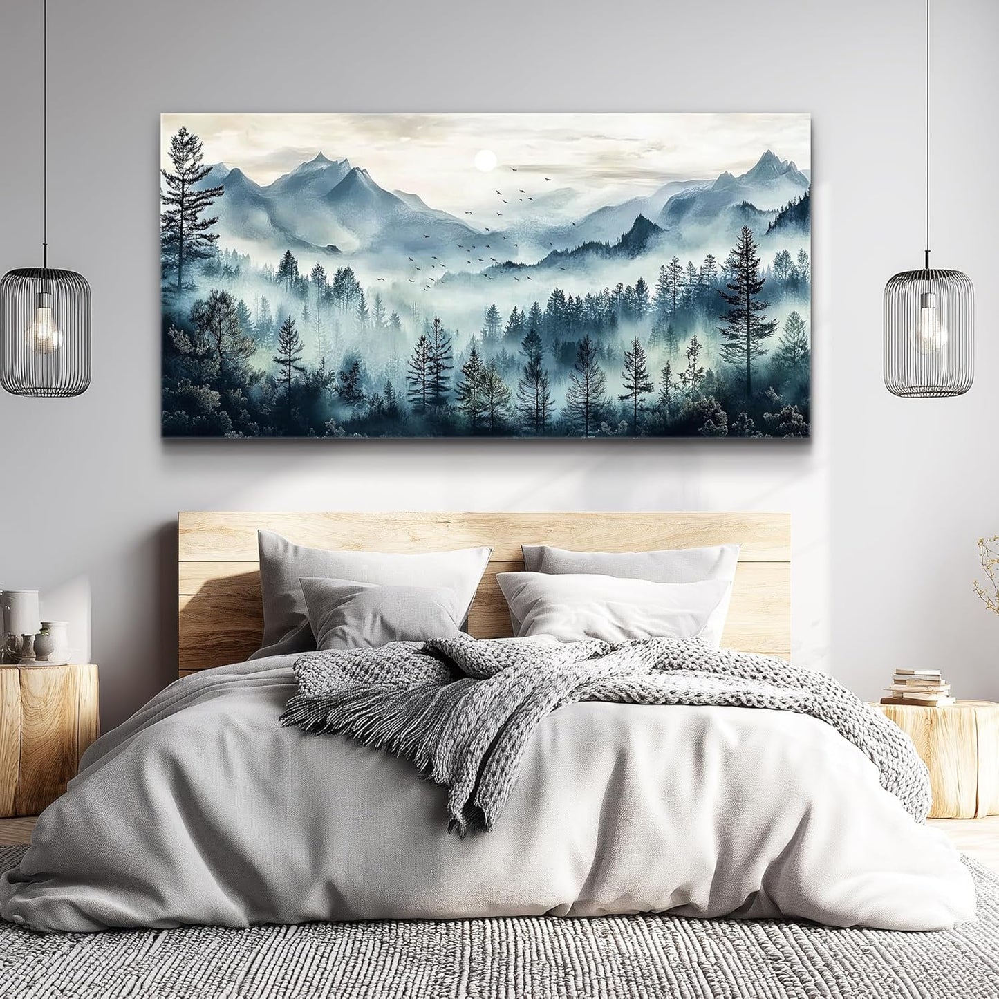 Canvas Wall Art for Living Room Large Wall Decor for Office Bedroom Decorations Foggy Forest Painting Artwork Room Wall Mural Aesthetic Home Decor 30x60 in