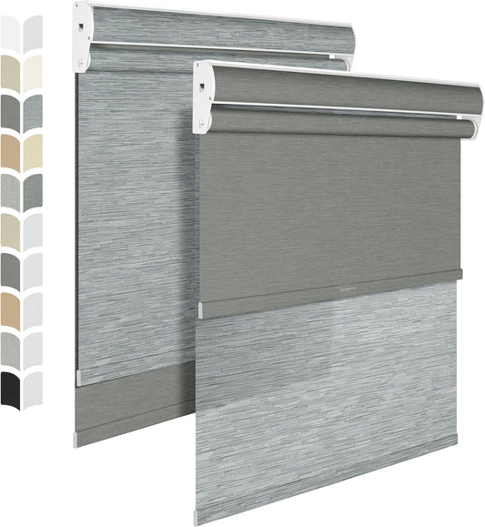 BERISSA Cordless Dual Roller Shades with Cassette Valance, Double Window Shades - Blackout & Light Filtering, Day & Night for Home Office or Door - Striped Jacquard Grey - 41 W x 86" H