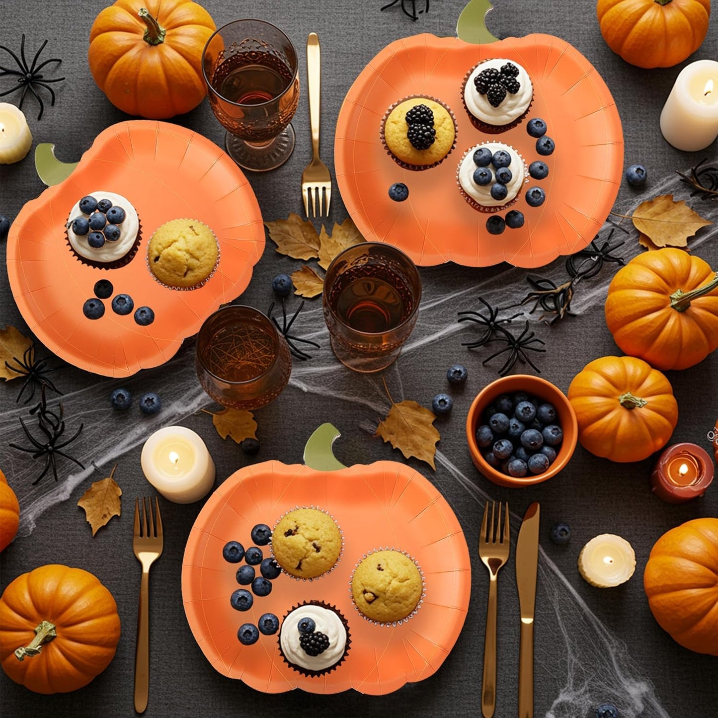 Cheerland Pumpkin Party Plates Fall Paper Plates Disposable Dessert Shaped Tableware for Halloween Birthday Baby Shower Halloween Classroom Autumn Harvest Thanksgiving Party Favor Decorations 24pcs