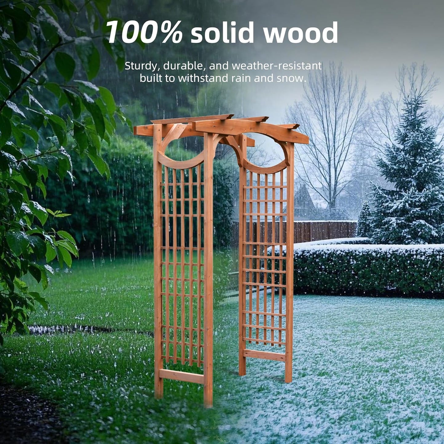 Solid Fir Wooden Garden Arch Premium Outdoor Trellis for Climbing Plants, 83.12”H×59”W×29.75’’D, Also can be Used for Wedding and Party Decoration