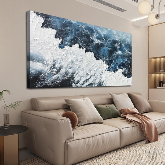 Canvas Wall Art Decor Large Blue White Wall Art Prints Abstract Canvas Wall Pictures for Living Room Oversized Artwork for Walls Coastal Modern Wall Art Decorations Bedroom Office Wall Art Decor 29" X 58"