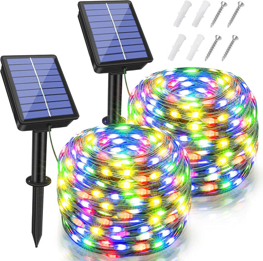 2 Pack Solar String Lights Total 240LED 80FT, IP67 Waterproof Solar Lights for Outside with 8 Modes, Upgraded Solar Panel Fairy Lights for Garden Party Wedding Decorations (Multicolor) …