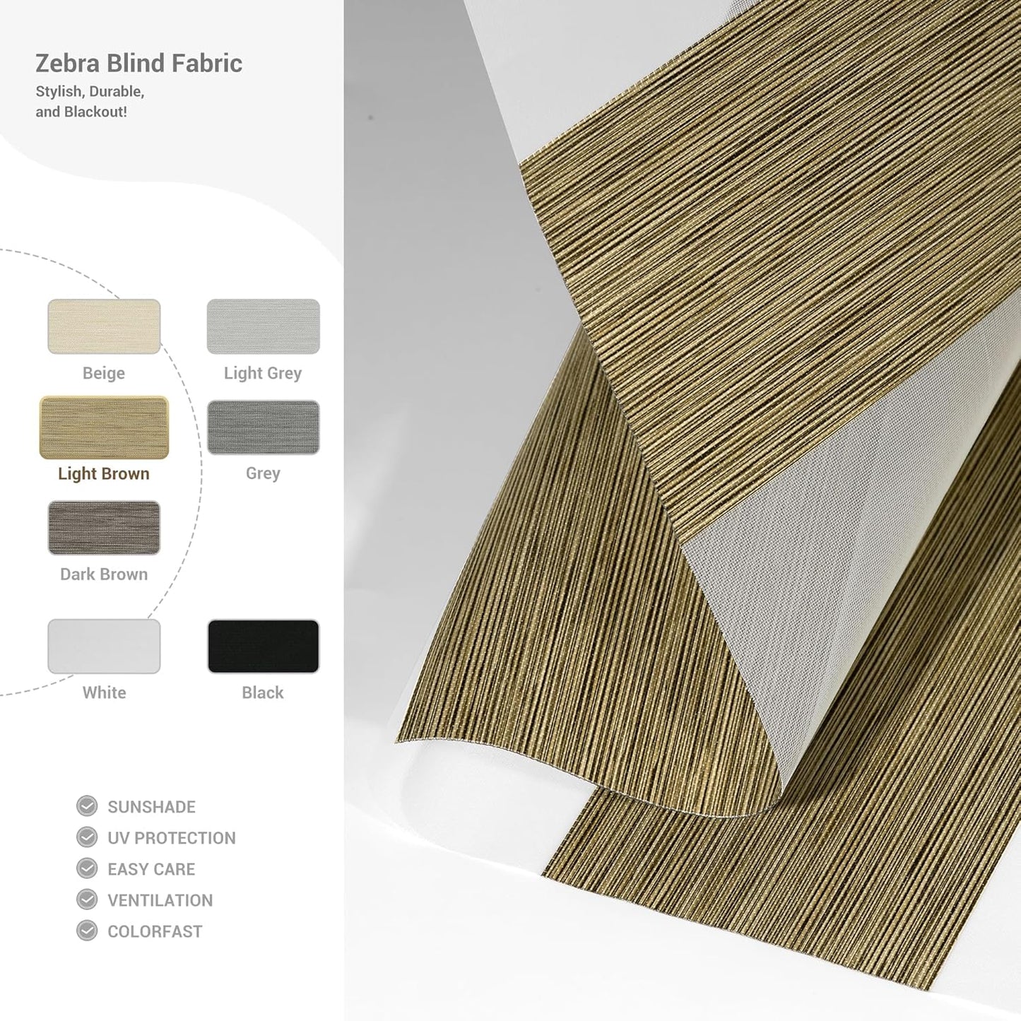 Cordless Zebra Blinds for Windows, Blackout Interior Blinds,Easy to Install,UV Protection,for Offices and Home,Custom Roller Shades, Mousse Light Bown,80" W x 72" H