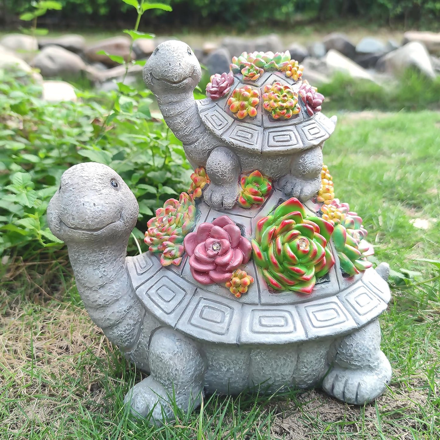 Large Turtle Solar Garden Outdoor Statues with Succulent and 6 LED Lights,Outside Solar Turtle Decor Art for Garden,Home,Lawn,Yard, Balcony Ornament