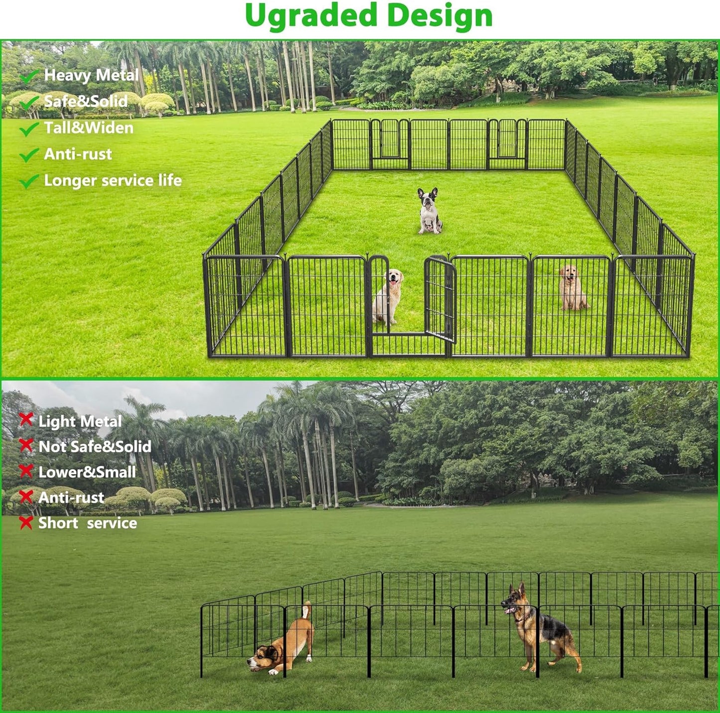 Decorative Black Metal Fencing Garden Fence with Gate, 82ft(L) 32in(H) 36 Fence Panels No Dig Fence Rustproof Animal Barrier Fence Temporary Dog Panels Fencing Outdoor