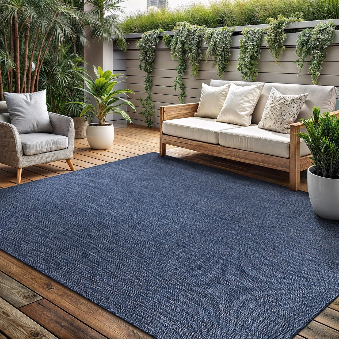 Washable Indoor Outdoor Rug 9x12 Weather Resistant Area Rugs Modern Solid for Porch Deck Balcony Backyard Patio Outside Carpet (9 X 12 Azure Blue)