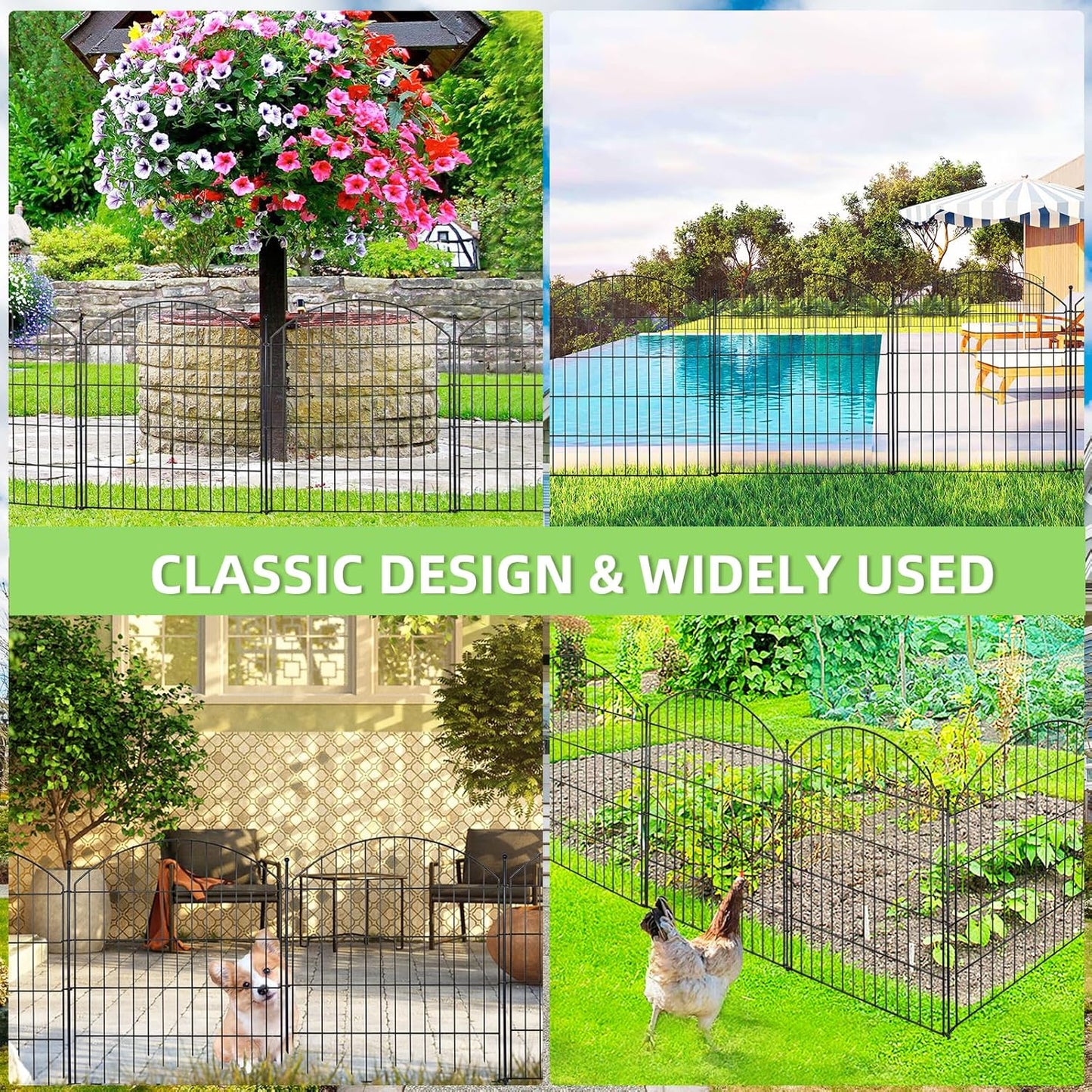 Decorative Garden Fence 32in (H) x24ft (L), 10 Pack No Dig Fence Animal Barrier for Dog, Arched Flower Bed Edging, Wire Border Panel Fencing for Yard Patio Outdoor Decor